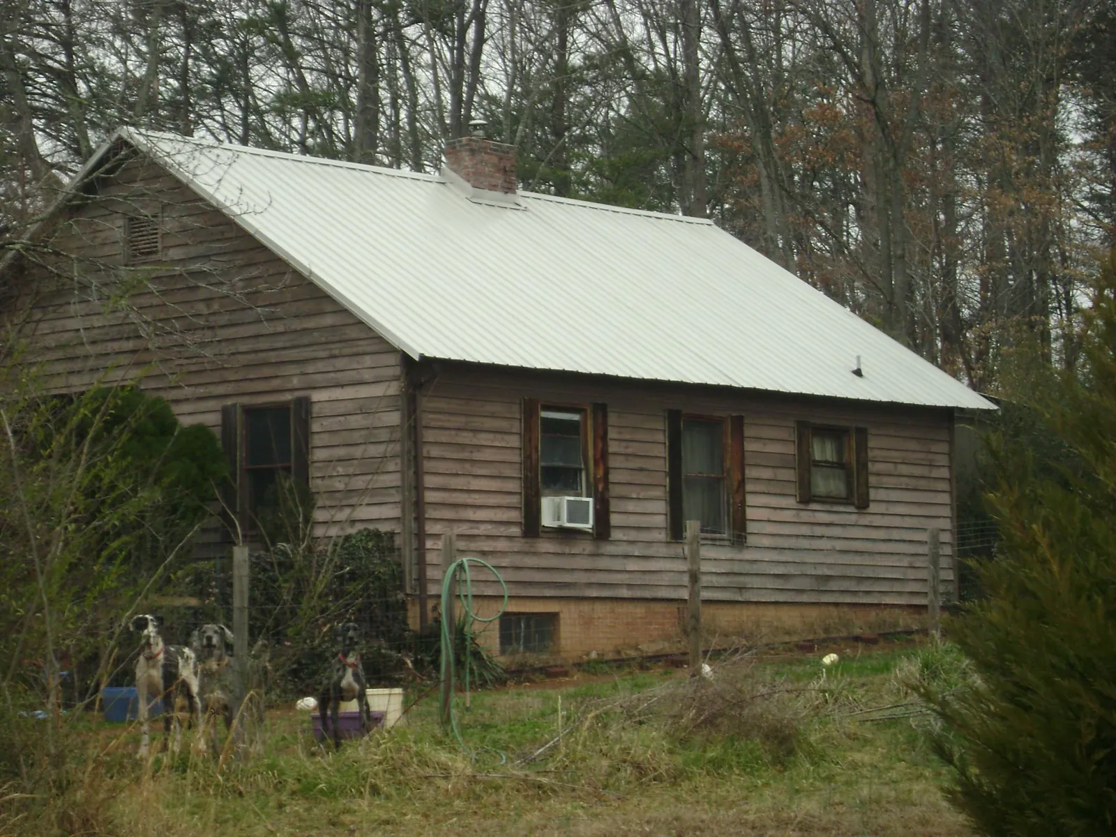 White metal roof on an old wood sided farmhouse, from a Asphalt Shingle Roof Repair job in Neville